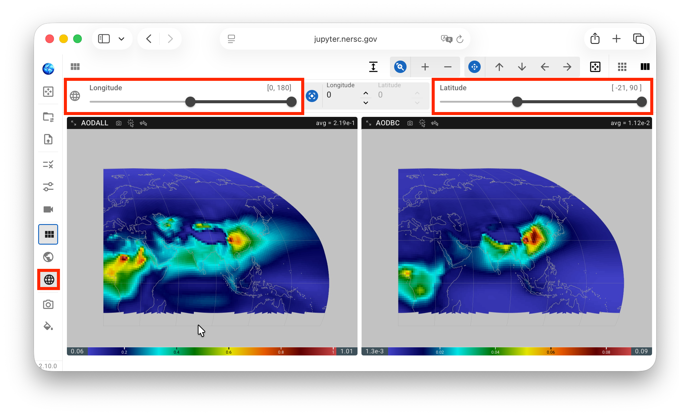 Latitude and longitude range sliders