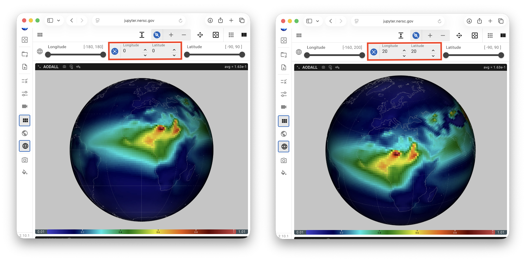 map center, spherical projection