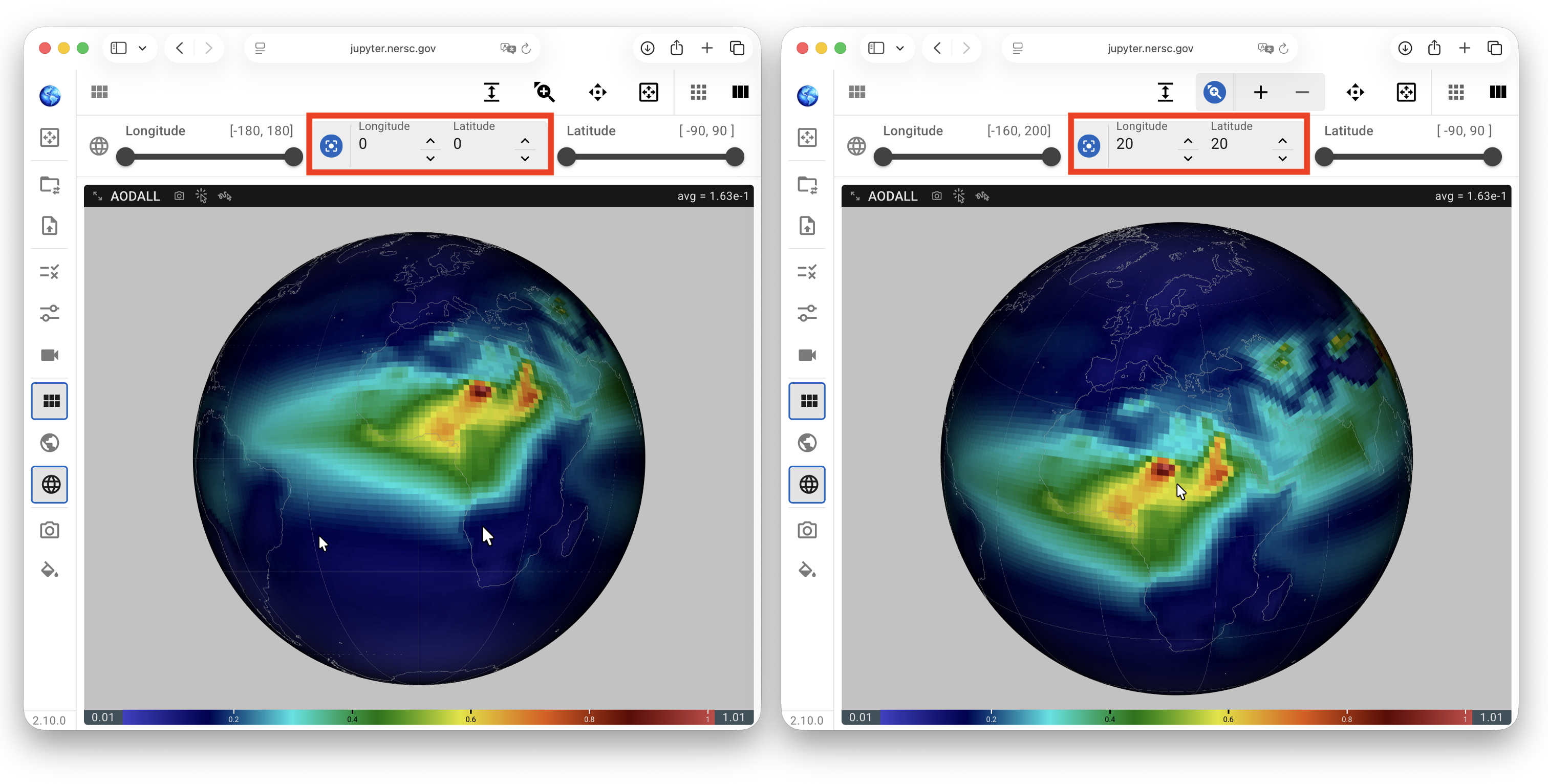 map center, spherical projection
