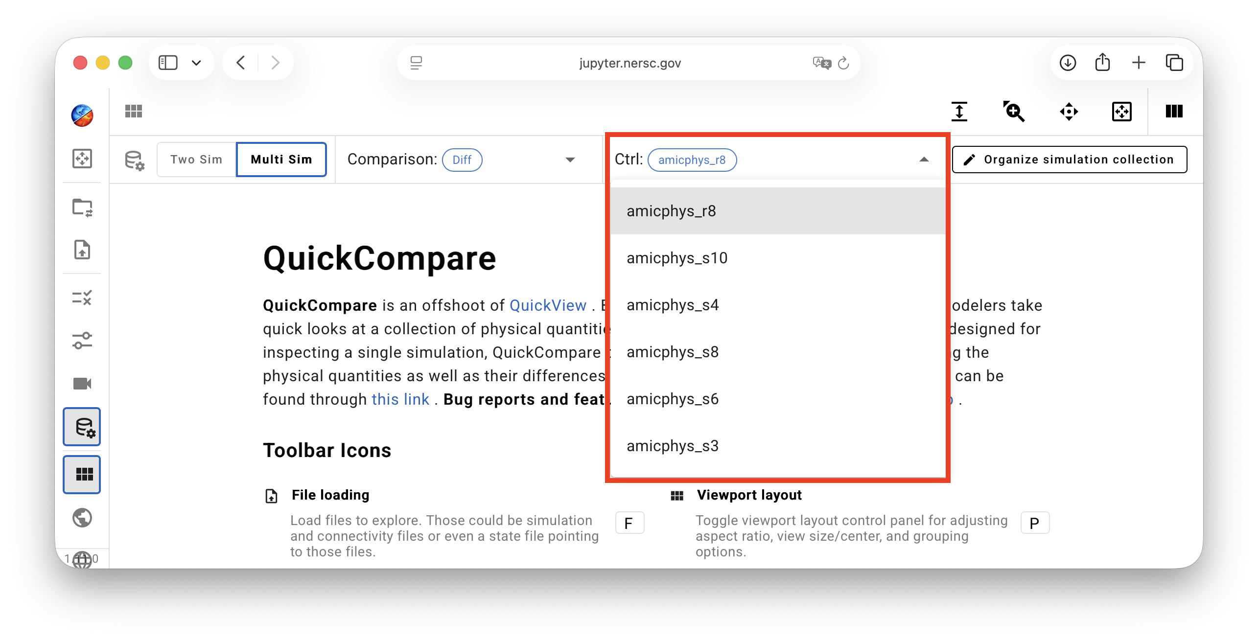 Multi-sim comparison: choose ctrl drop-down