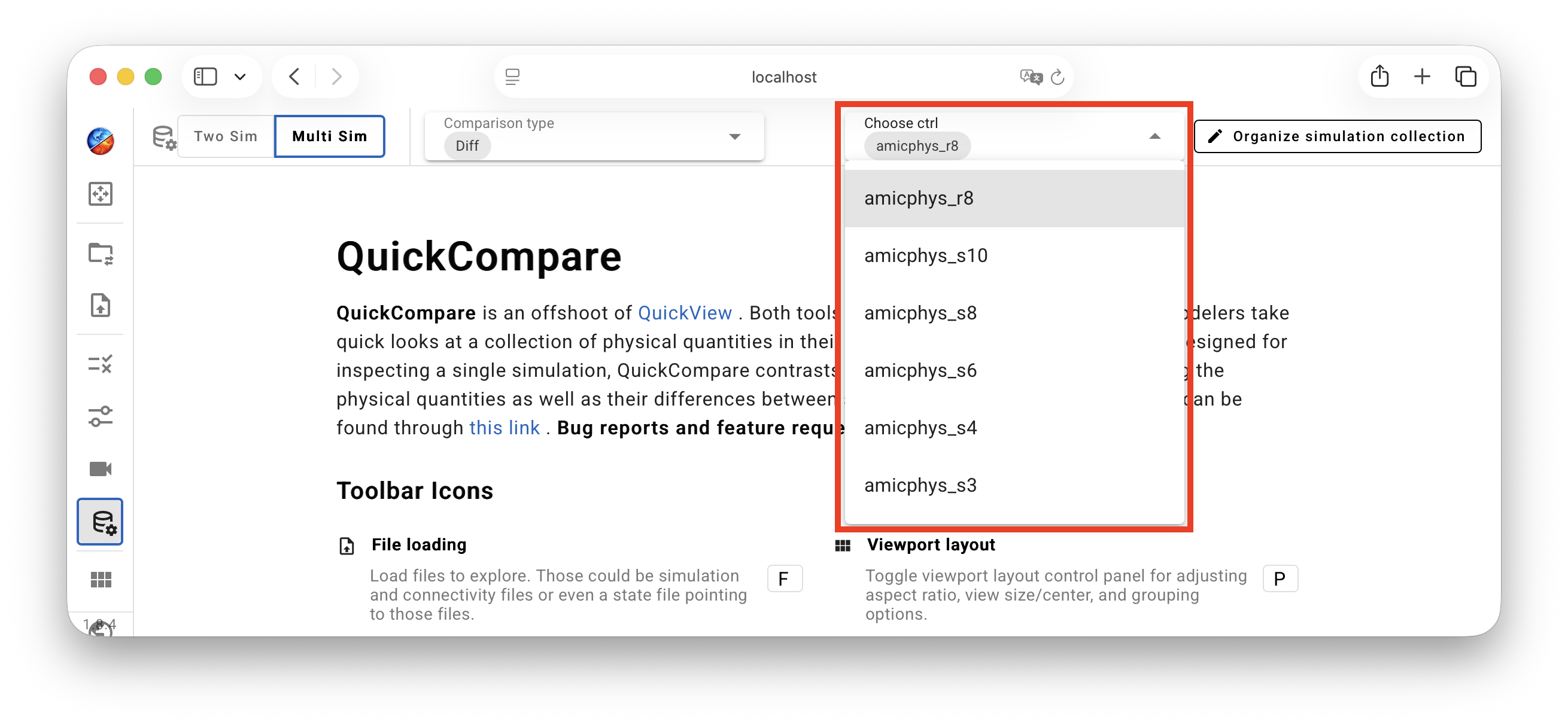 Multi-sim comparison: choose ctrl drop-down