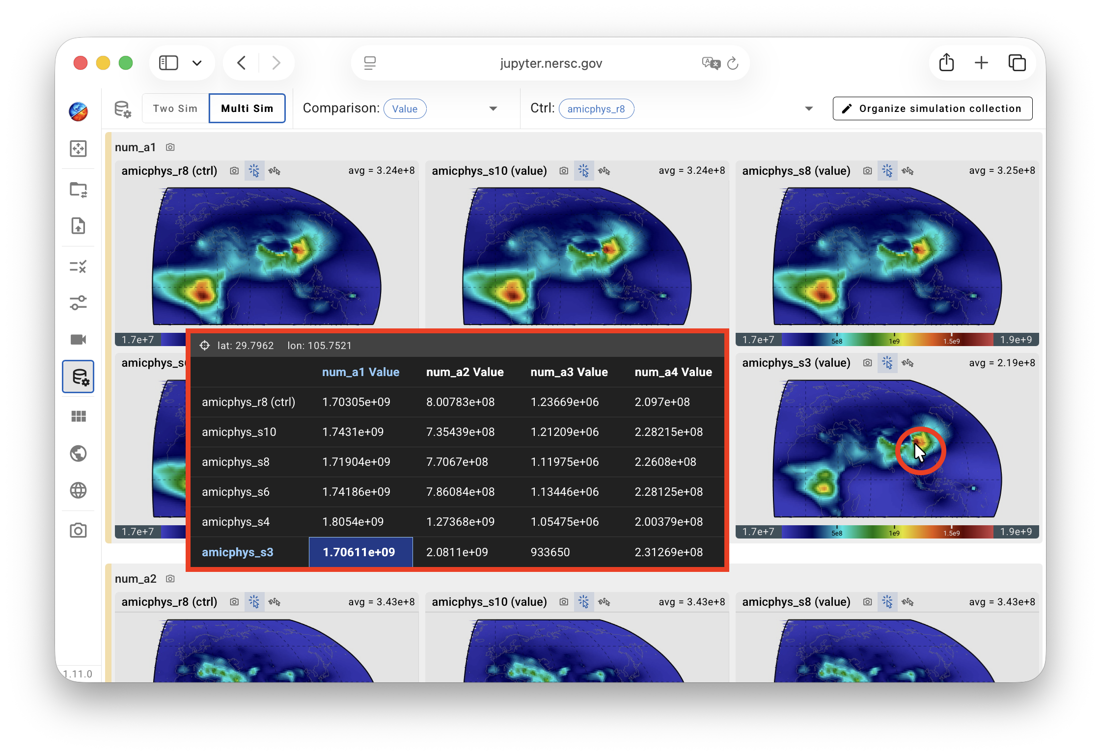 cursor probe in multi-sim mode, comparison type = "value"