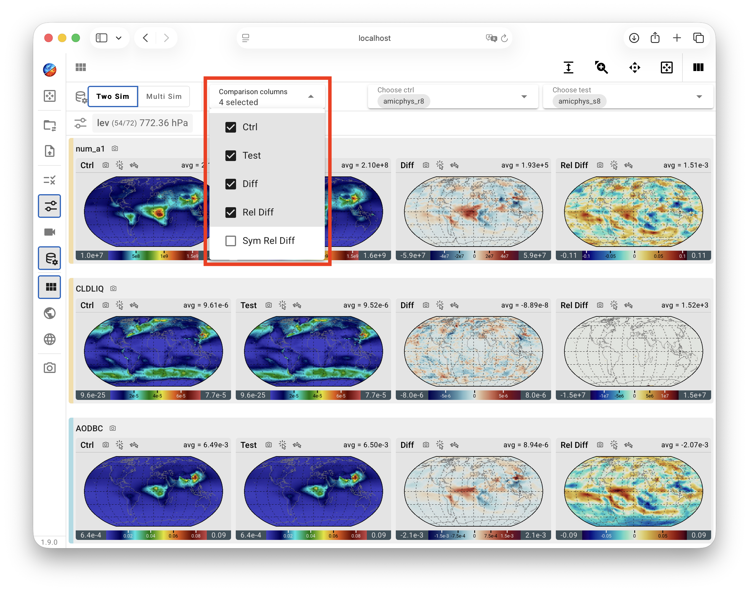 Two-sim comparison: choose metrics