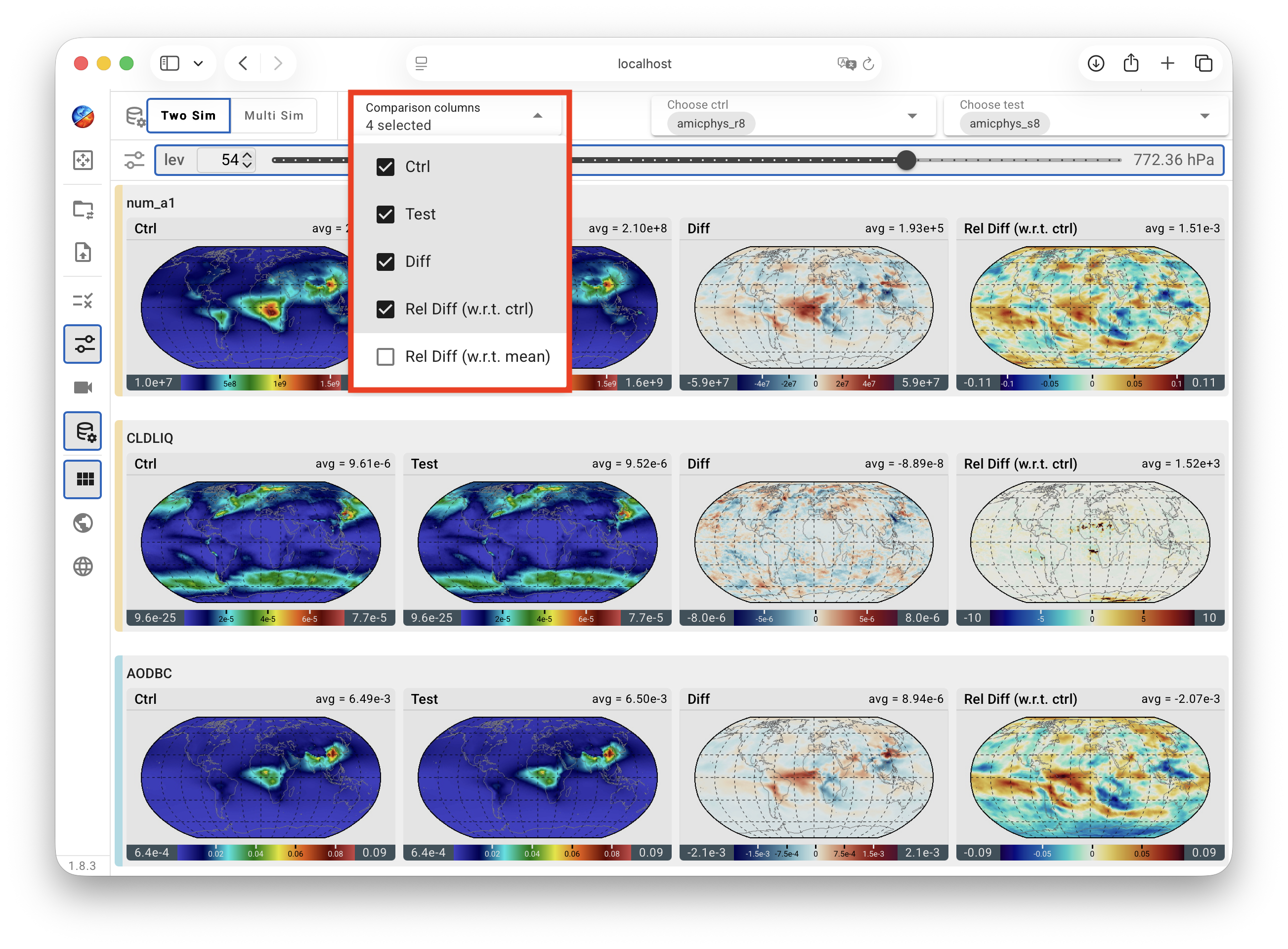 Two-sim comparison: choose metrics