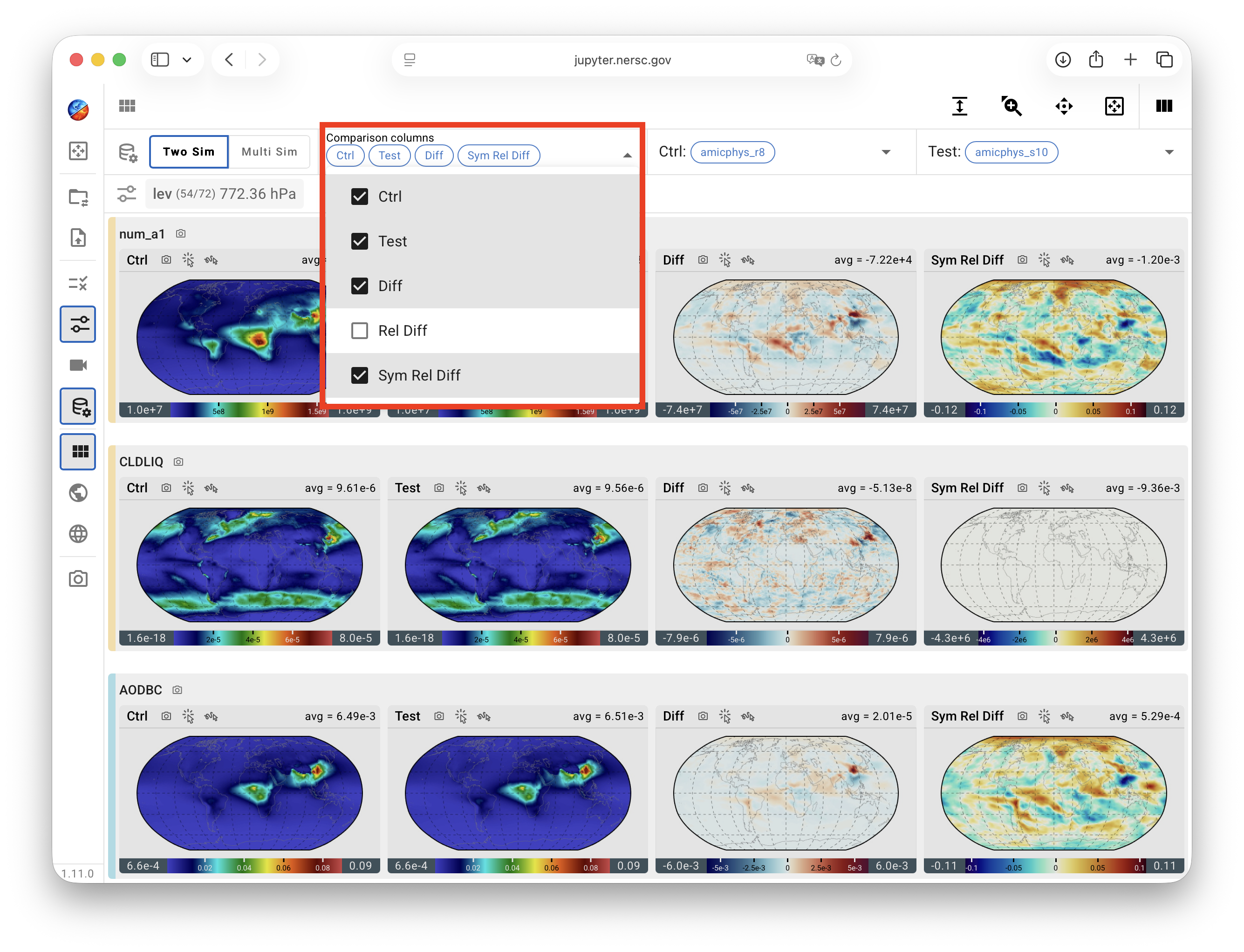 Two-sim comparison: choose metrics