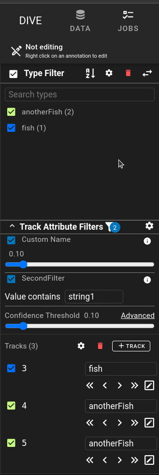 Attribute Track Filter Primary Display