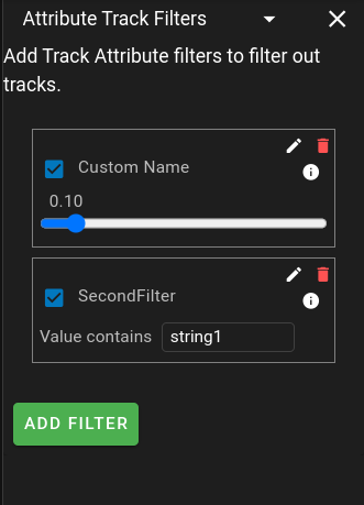 Attribute Track Filter Side Panel List