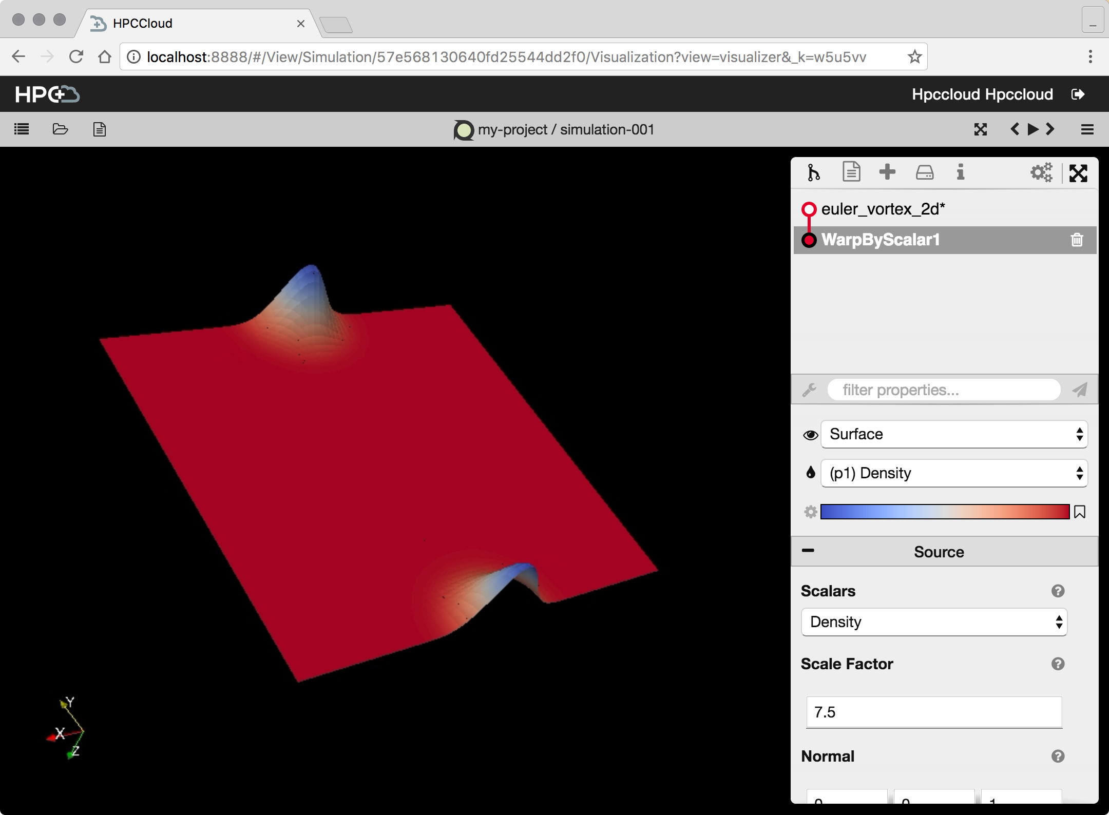 Figure 11: Results visualized with Visualizer within the HPCCloud application.